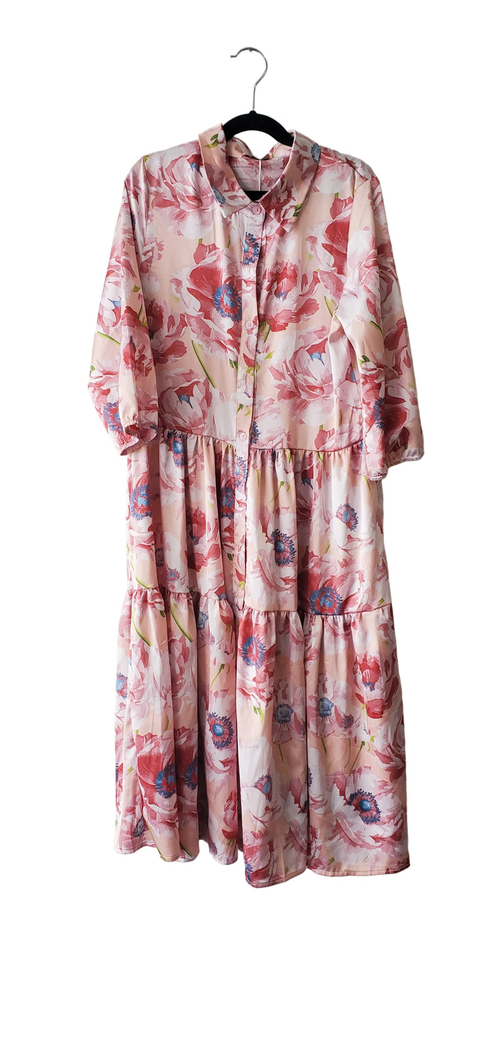 Satin Floral Shirt Dress FCG-57
