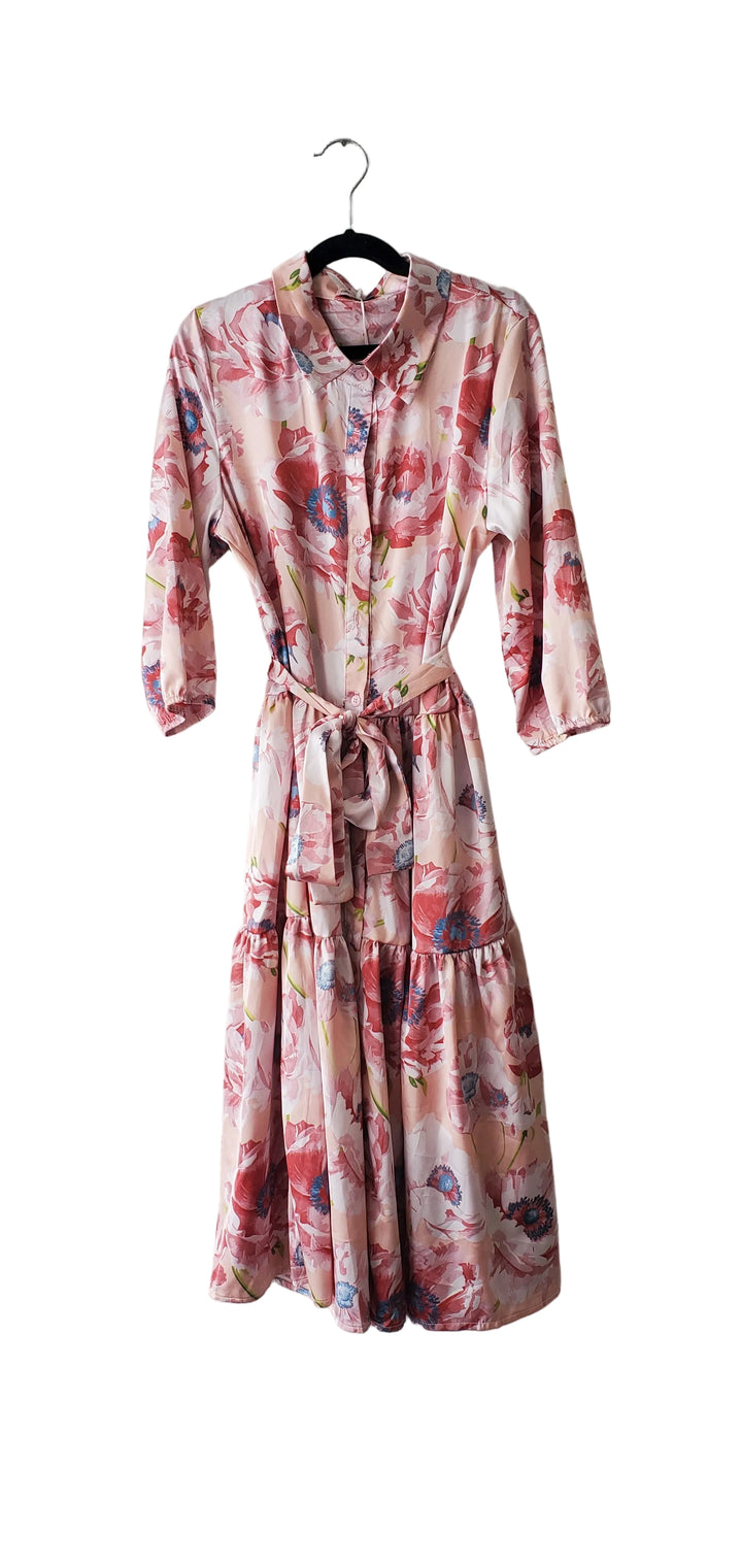 Satin Floral Shirt Dress FCG-57