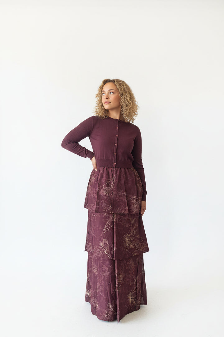 Burgundy Floral Jumper w/ Cardigan 012