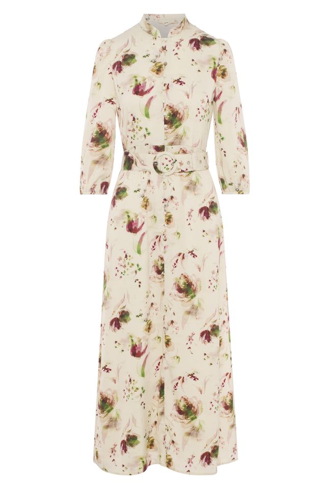 Cream Printed Button Dress 1918