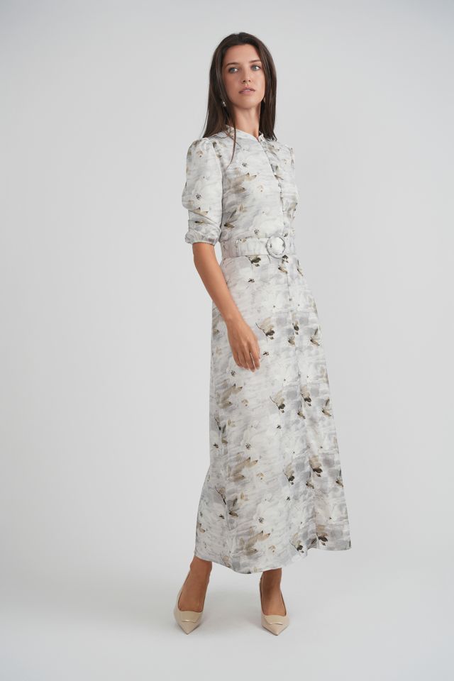 Cream Printed Button Dress 1918