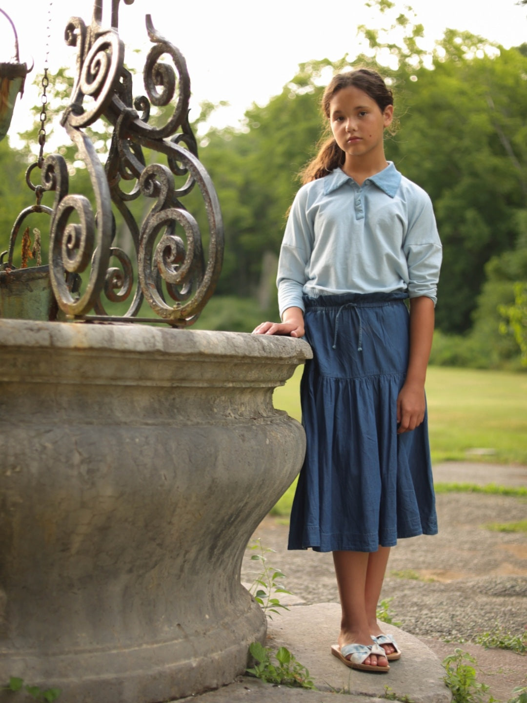 Denim Tiered Yoke Skirt